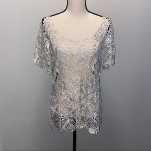 SAKS 5/48 silver foil knit top